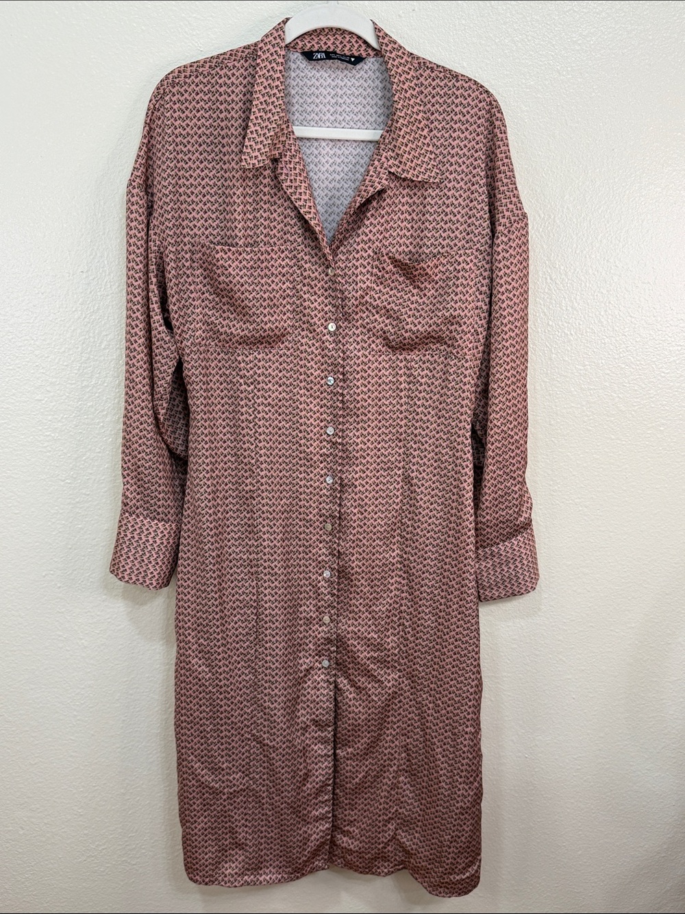 Zara Floral Tunic Style Shirt Dress Long Midi Dress Size Large